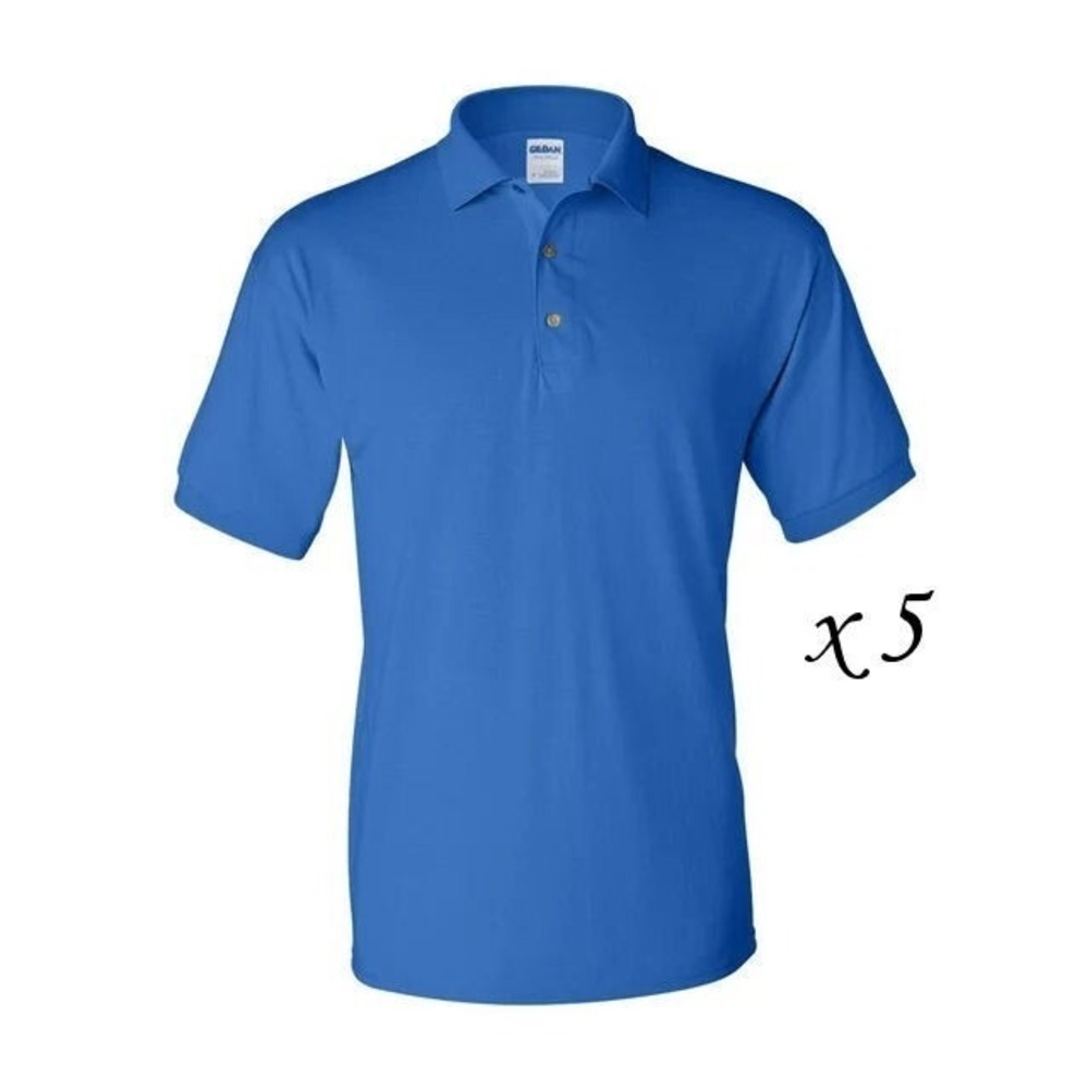 LOT 5 Gildan DryBlend Mens Short Sleeve Polo Sport Shirts - Royal Blue - Medium